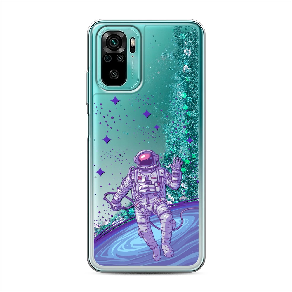 

Жидкий чехол с блестками "Космонавт в открытом космосе" на Xiaomi Redmi Note 10