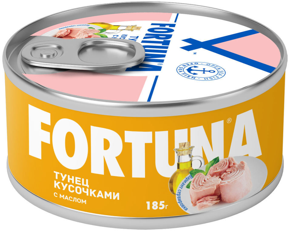 

Тунец FORTUNA кусочками 185гр ж/б