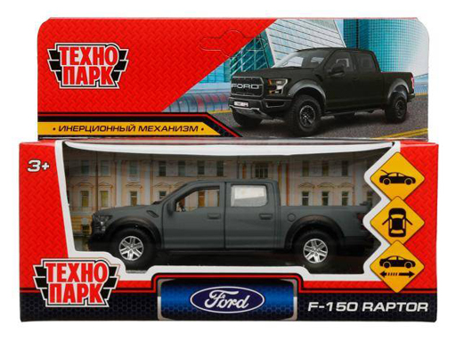 

336376Машина металл FORD F150 RAPTOR SOFT 12 см, двери, багаж, инерц, серый, кор. Технопар