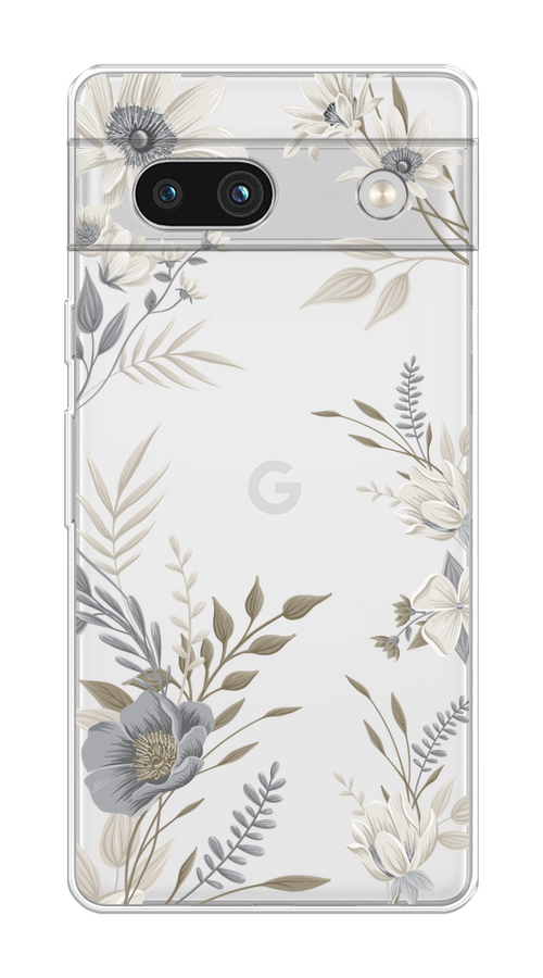 

Чехол на Google Pixel 7A "Цветы сепия", Серый;прозрачный;зеленый;белый, 271450-1