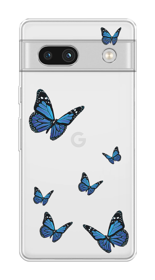 

Чехол на Google Pixel 7A "Blue butterflies", Синий;черный, 271450-1