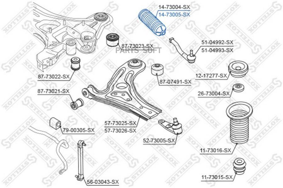 

STELLOX 1473005SX 14-73005-SX_пыльник рейки рулевой! с г/у\ Daewoo Kalos 02