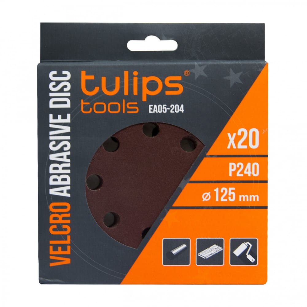Диск шлифовальный с липучкой (20 шт; 125 мм; P240) Tulips tools EA05-204 aura tools шлифовальный круг 300x40x76 25a для nm 300dc 603004025
