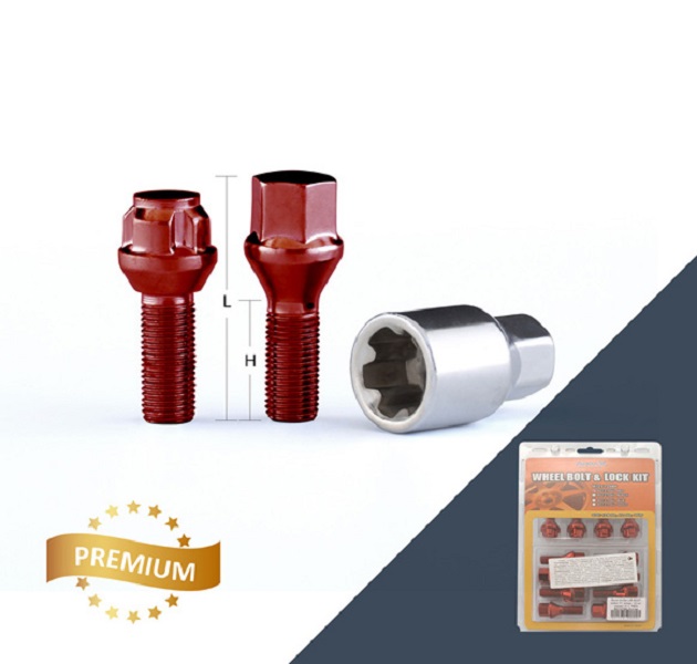 Болты ANMAX B012706L М12х1,25 52/27, hex17, конус, 12 шт, секретки 4+1, RED