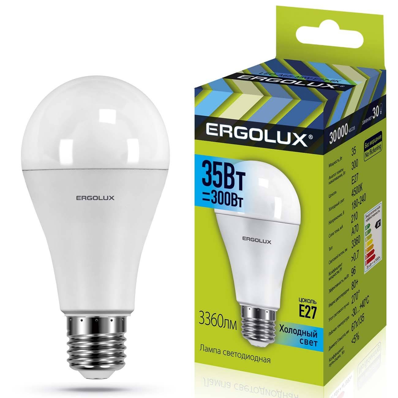 фото Комплект светодиодных лампочек ergolux led-a70-35w-e27/10шт-4k/10шт