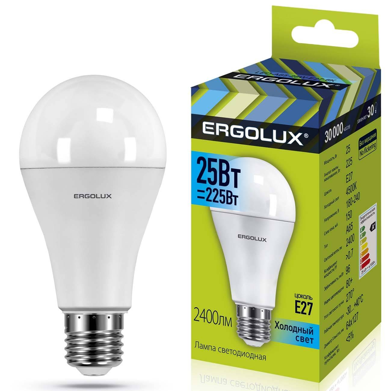 фото Комплект светодиодных лампочек ergolux led-a65-25w-e27/10шт-4k/10шт