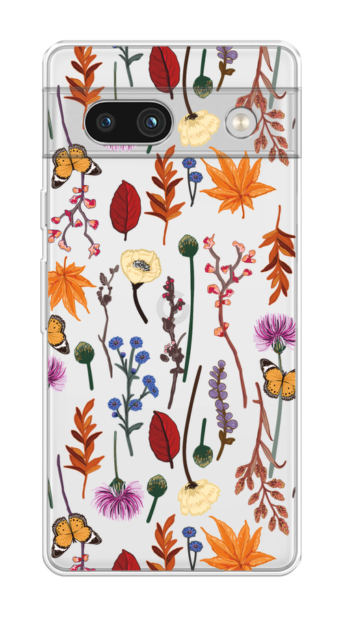 

Чехол на Google Pixel 7A "Orange Purple flowers", Оранжевый;красный;розовый;желтый;прозрачный, 271450-1