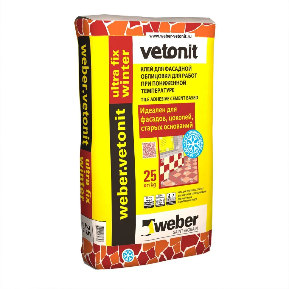 

Клей плиточный WEBER.VETONIT ULTRA FIX WINTER до -10°С эластичный 25 кг