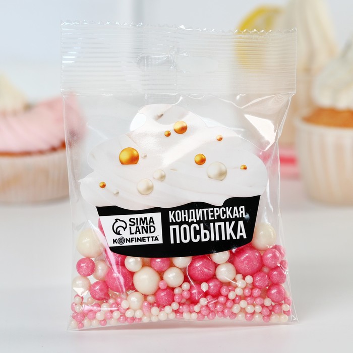 

Посыпка кондитерская мягкая блестящая: белая, розовая, 25 г.