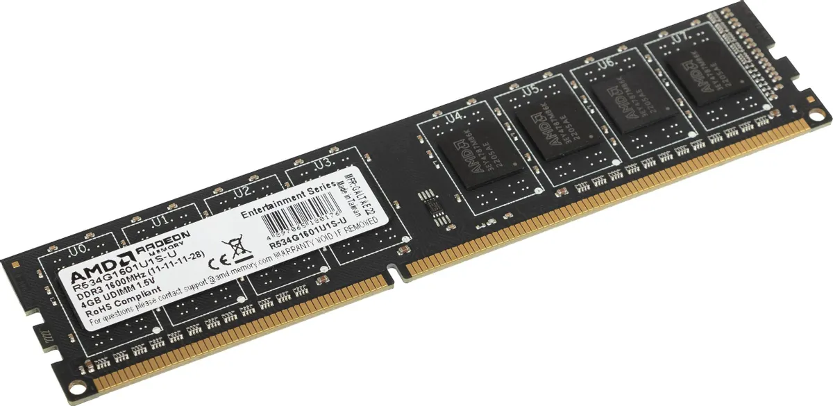 

Оперативная память AMD (R534G1601U1S-U), DDR3 1x4Gb, 1600MHz