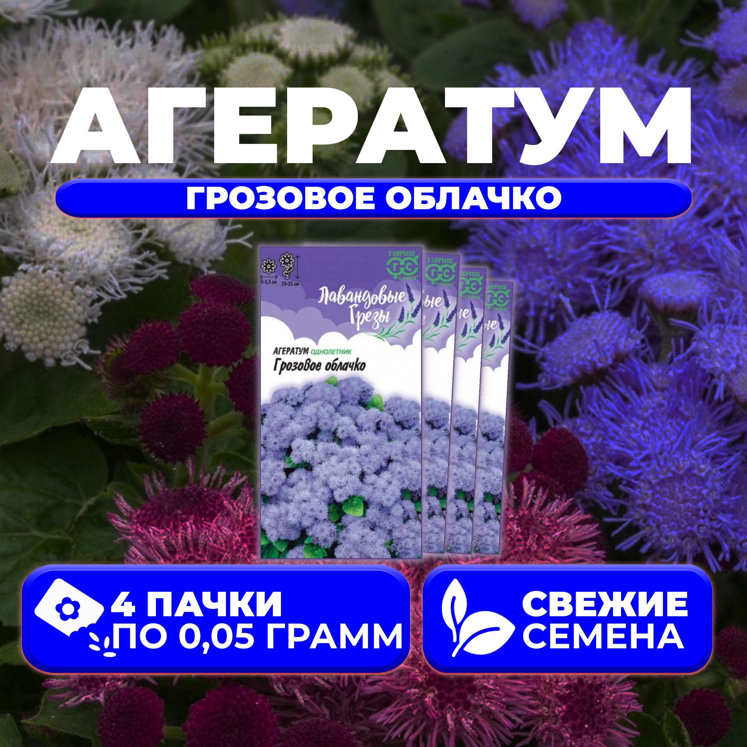 

Семена агератум Гавриш Грозовое Облачко 1071856789-4 4 уп.