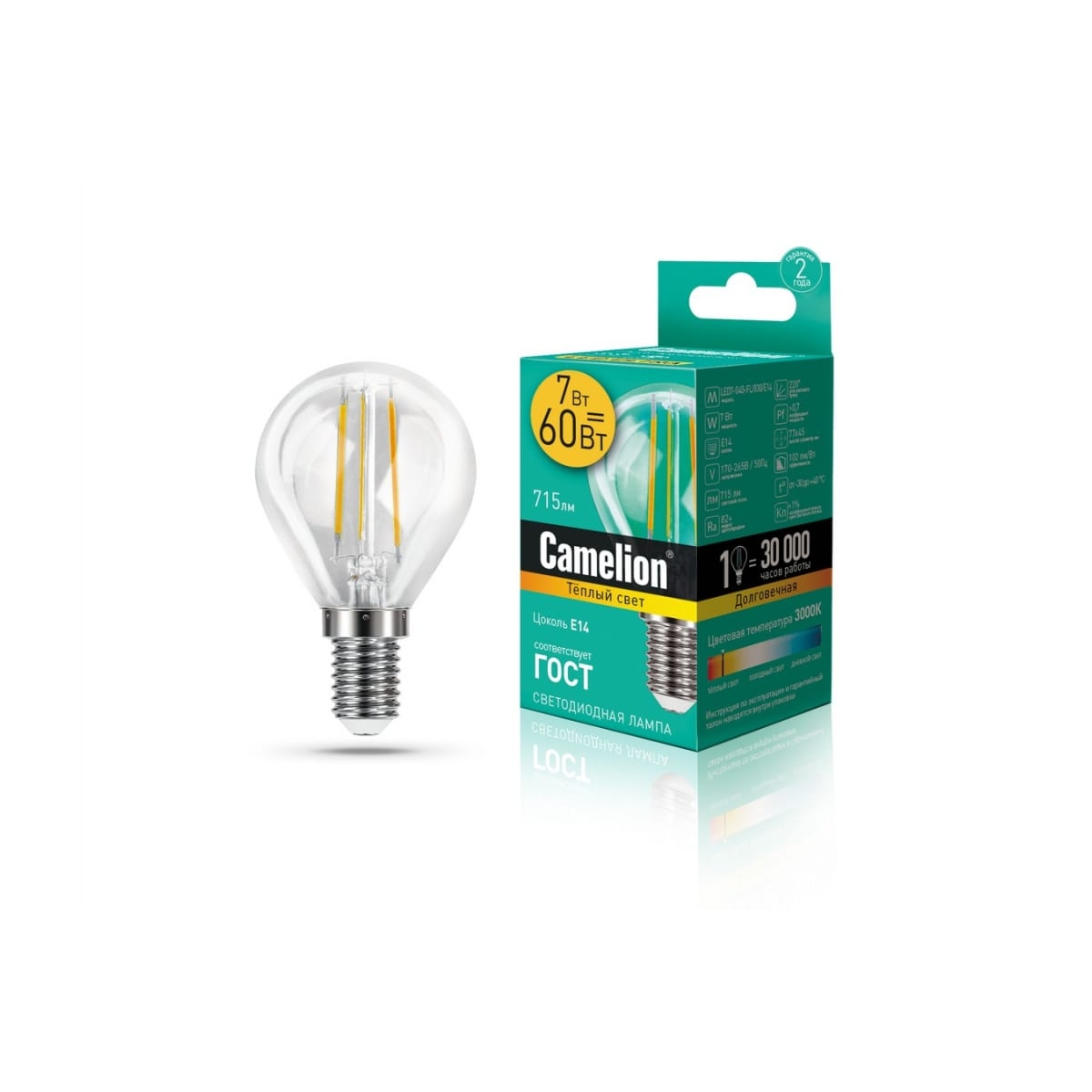 фото Комплект светодиодных лампочек camelion led7-g45-fl/830/e14/10шт