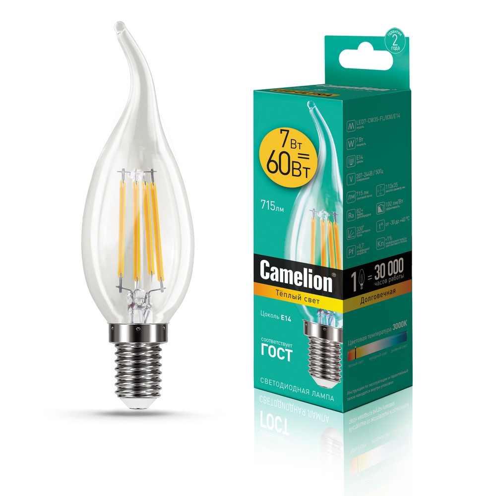 фото Комплект светодиодных лампочек camelion led7-cw35-fl/830/e14/10шт