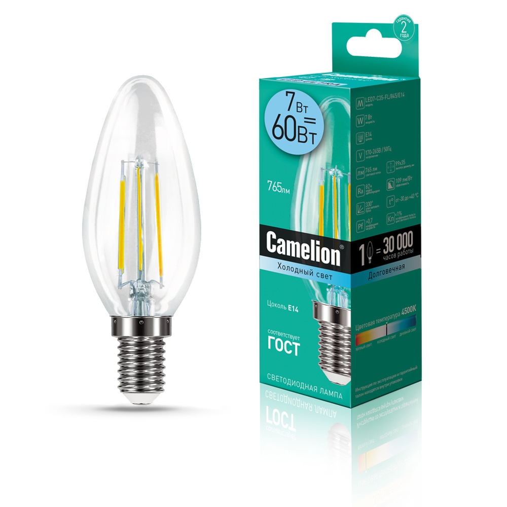 фото Комплект светодиодных лампочек camelion led7-c35-fl/845/e14/10шт