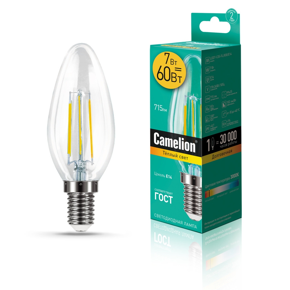 фото Комплект светодиодных лампочек camelion led7-c35-fl/830/e14/10шт