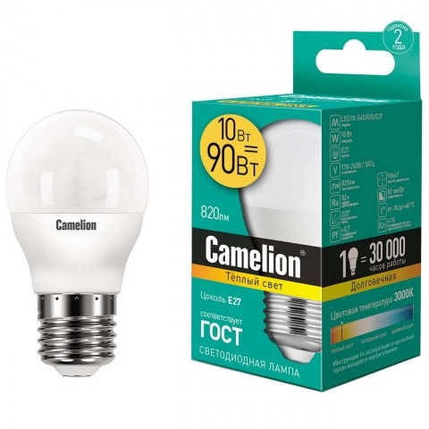 фото Комплект светодиодных лампочек camelion led10-g45/830/e27/10шт