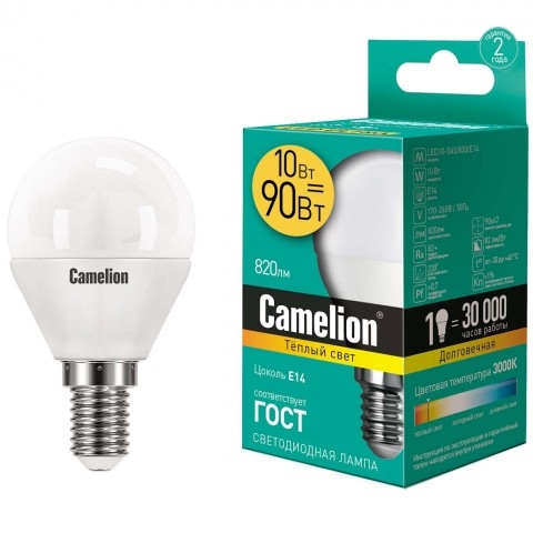 фото Комплект светодиодных лампочек camelion led10-g45/830/e14/10шт