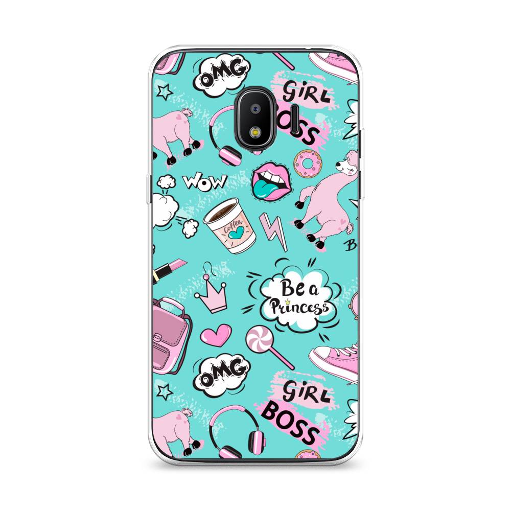 

Чехол Awog на Samsung Galaxy J2 2018 "Стильная лама", Голубой;белый;розовый, 25650-1