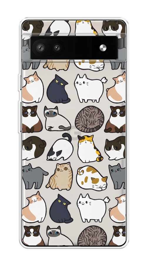 

Чехол на Google Pixel 6A "Милые котики", Прозрачный;белый;серый, 271150-1