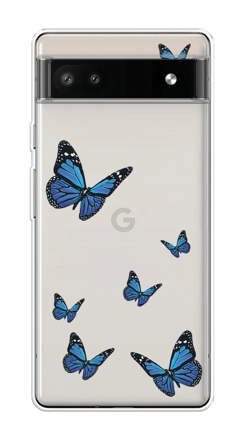 

Чехол на Google Pixel 6A "Blue butterflies", Синий;черный, 271150-1