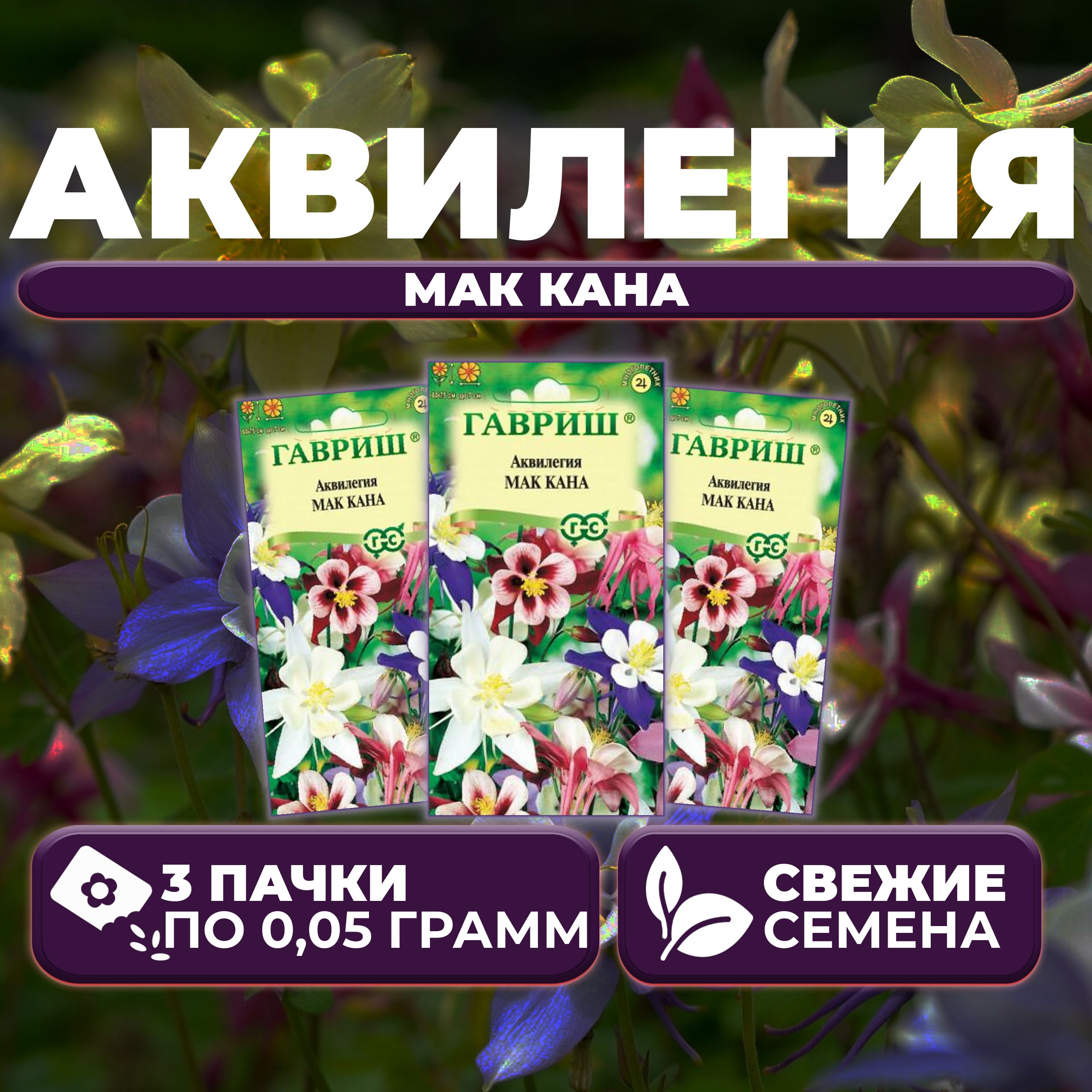 

Семена Аквилегия Мак Кана, 0,05г, Гавриш, Цветочная коллекция (3 уп)