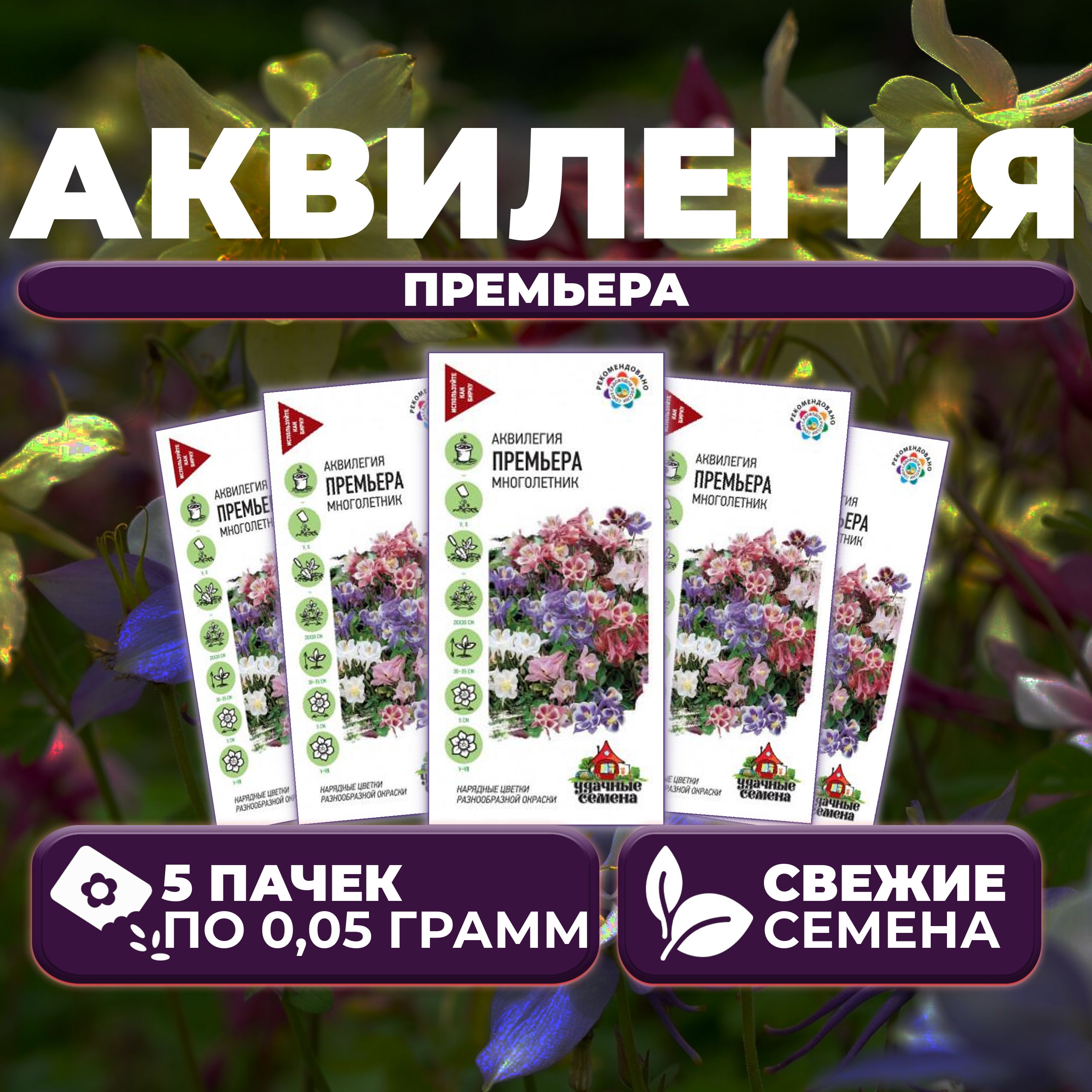 

Семена Аквилегия Премьера, смесь, 0,05г, Удачные семена (5 уп)