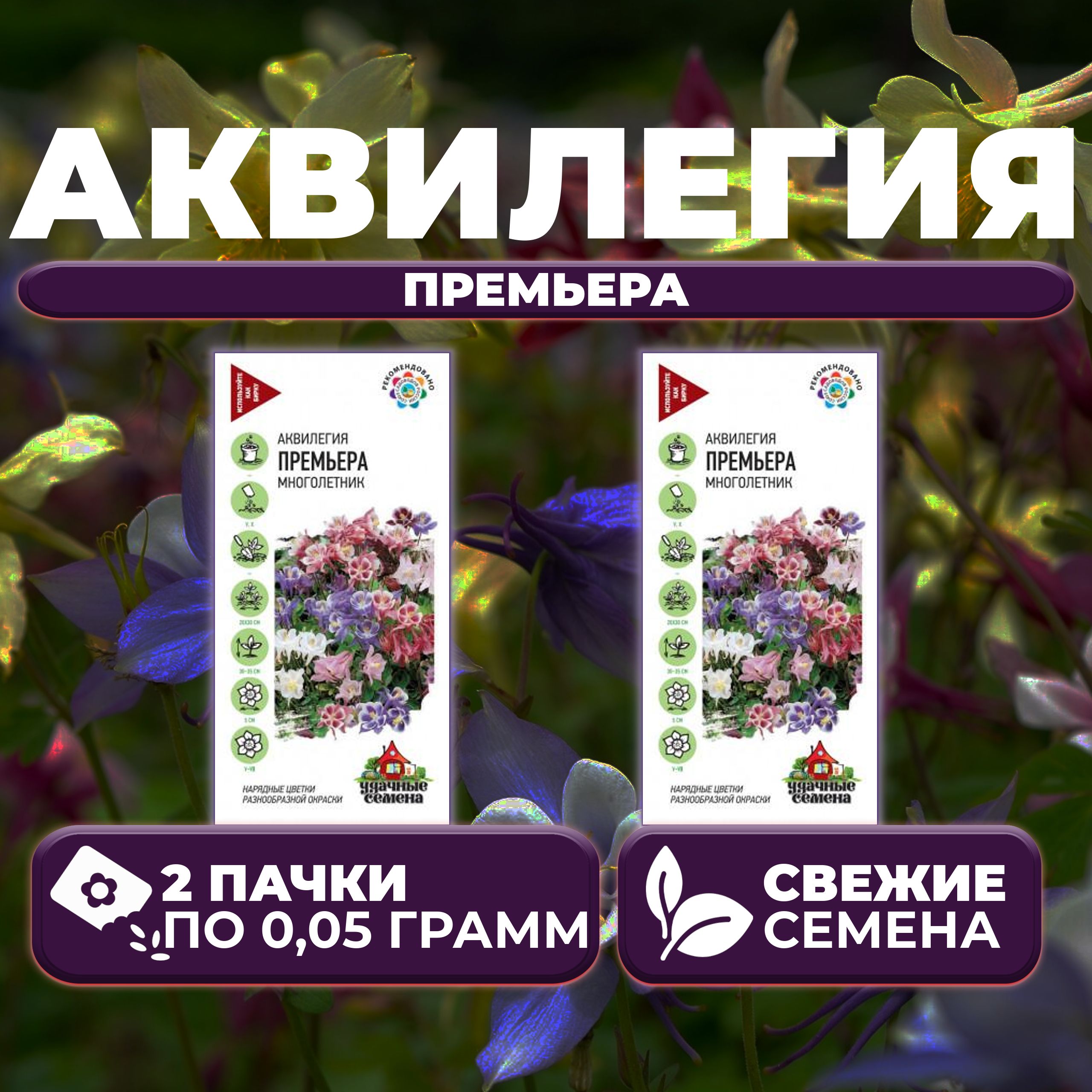 

Семена Аквилегия Премьера, смесь, 0,05г, Удачные семена (2 уп)