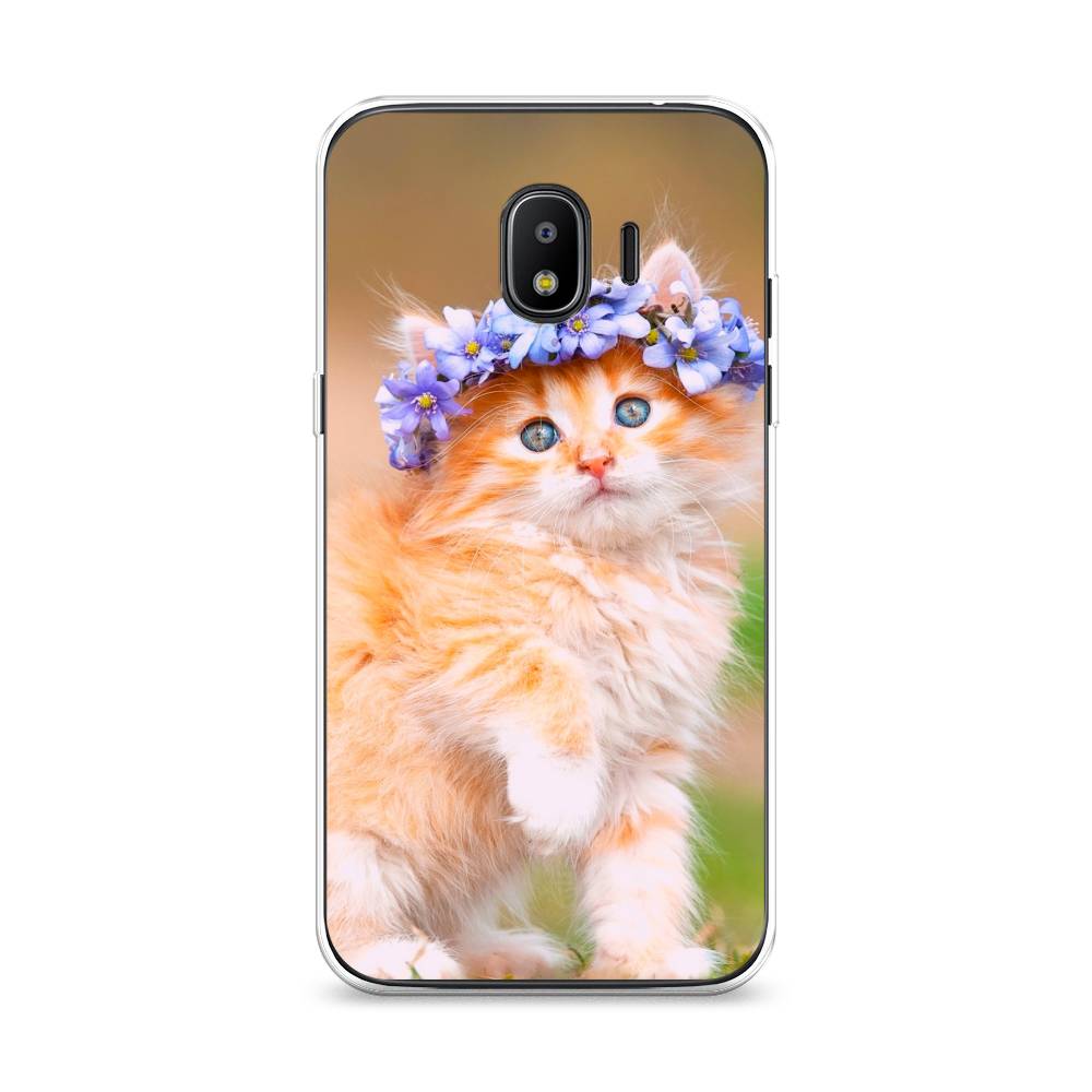 

Чехол Awog на Samsung Galaxy J2 2018 "Рыжий кот в венке", Коричневый;синий, 25650-1