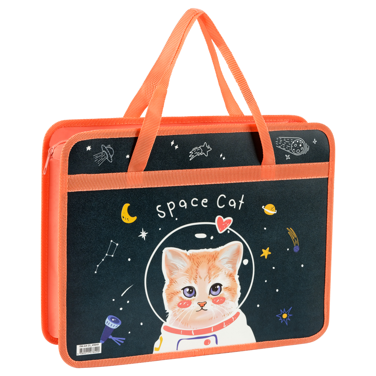 

Папка с ручками А4 ArtSpace Space Cat, пластик, на молнии, 80мм, Разноцветный