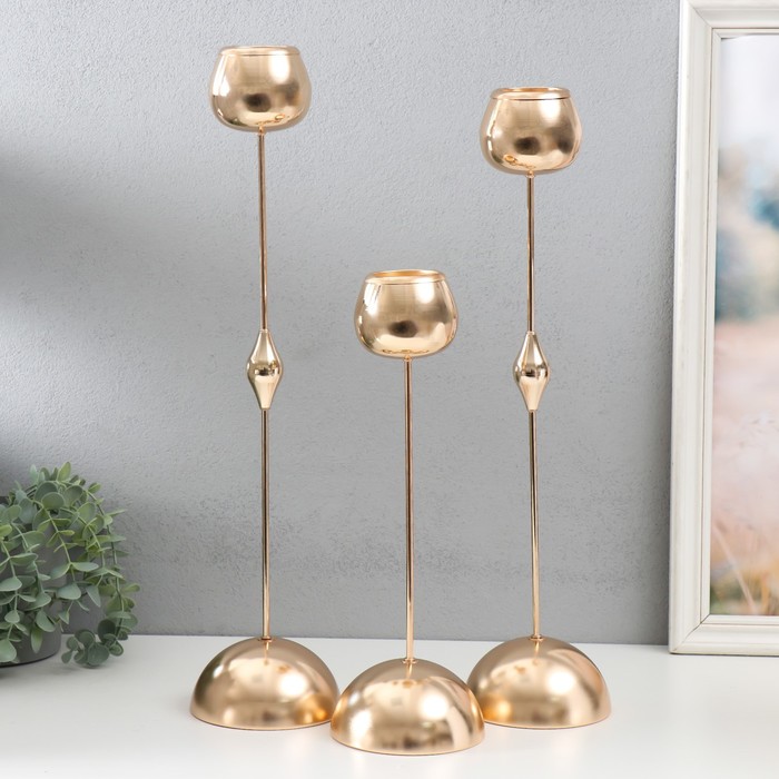 

Подсвечник металл на 1 свечу "Капли" набор 3 шт d=5 см золото 12х36,5, 12х46,5, 12х56 см, Золотистый