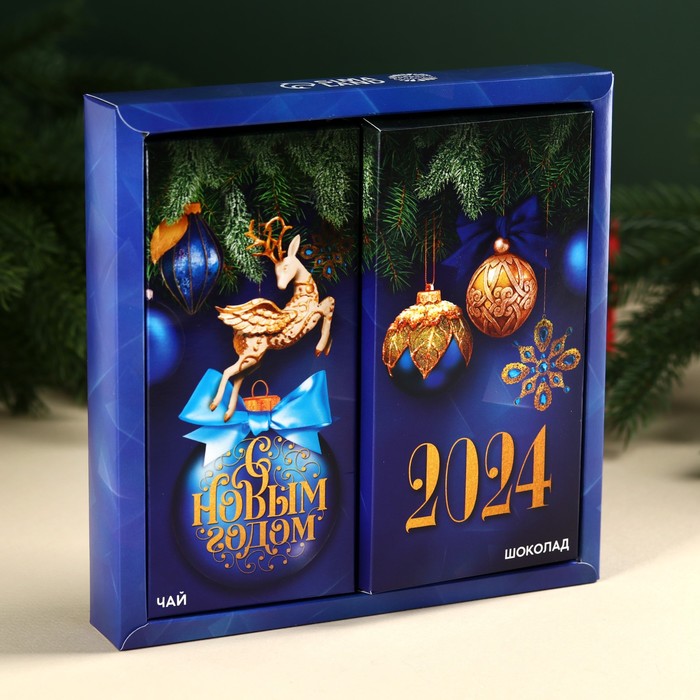 Подарочный набор «Магия Нового года»: чай черный с чабрецом 50 г., молочный шоколад 70 г.
