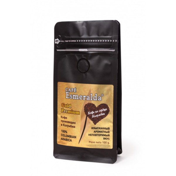 Кофе в ЗЕРНАХ CAFE Esmeralda Gold Premium Espresso 100г., фольг. пакет с клапаном