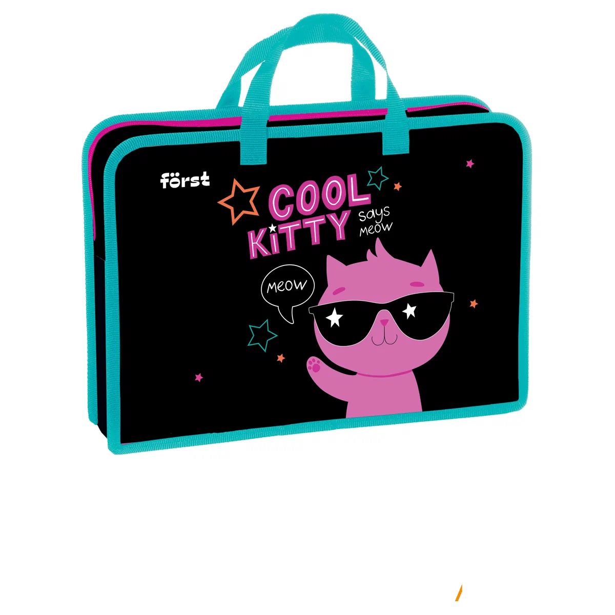 

Папка с ручками 1 отделение, А4 Forst Cool kitty, 340*245*75мм, пластик, на молнии, Разноцветный