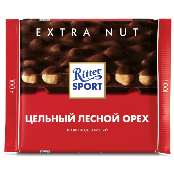 фото Шоколад ritter sport / риттер спорт тёмный цельный лесной орех (100г*10шт)