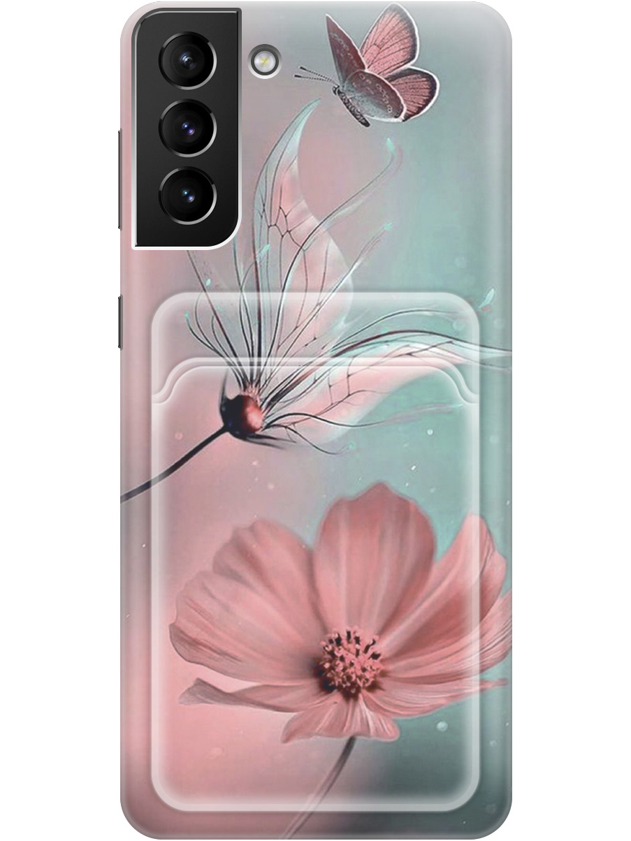 

Силиконовый чехол на Samsung Galaxy S21+ с рисунком "Бабочка и цветы", Голубой;розовый;серый, 20012054