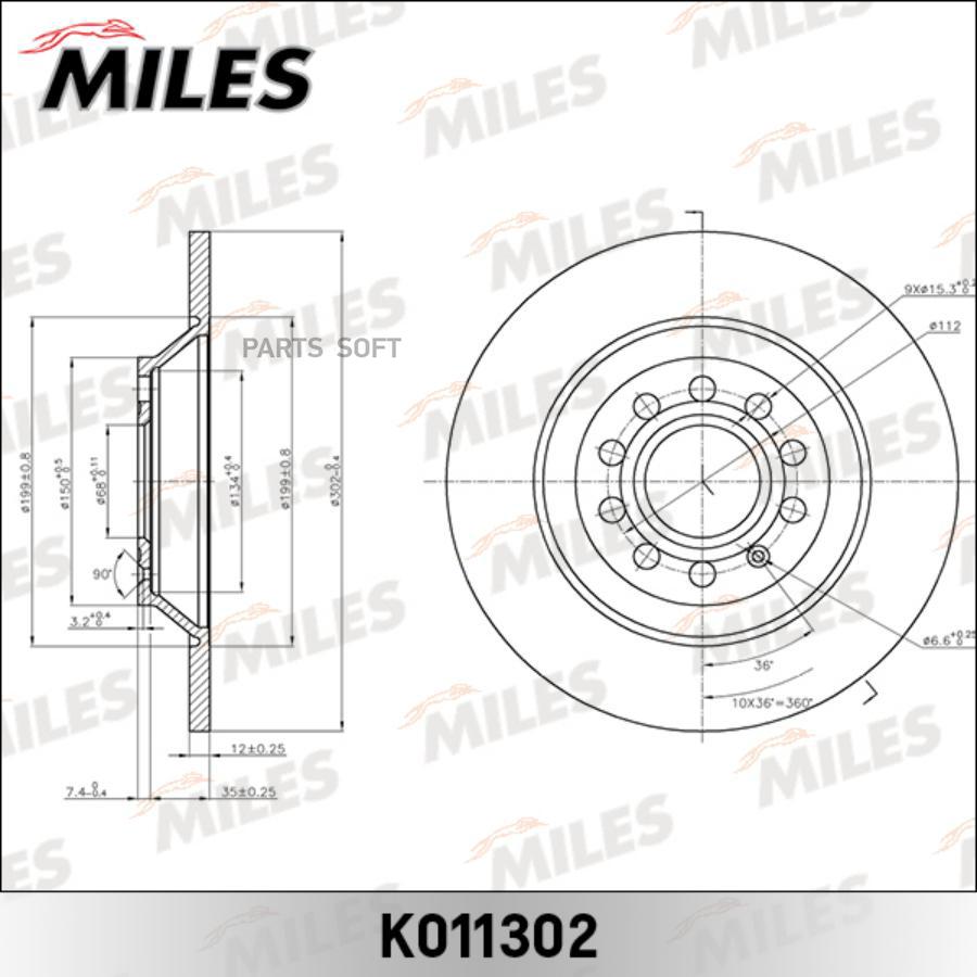 

Диск Тормозной Задний D302мм. Audi A6 Allroad 2.7-4.2 06- (Trw Df4776) K011302 Miles арт.