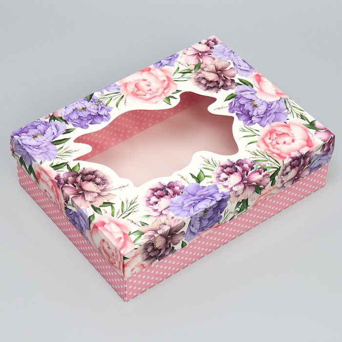

Коробка подарочная Дарите Счастье, пионы, размер 32 x 24 x 9 см, Розовый;фиолетовый