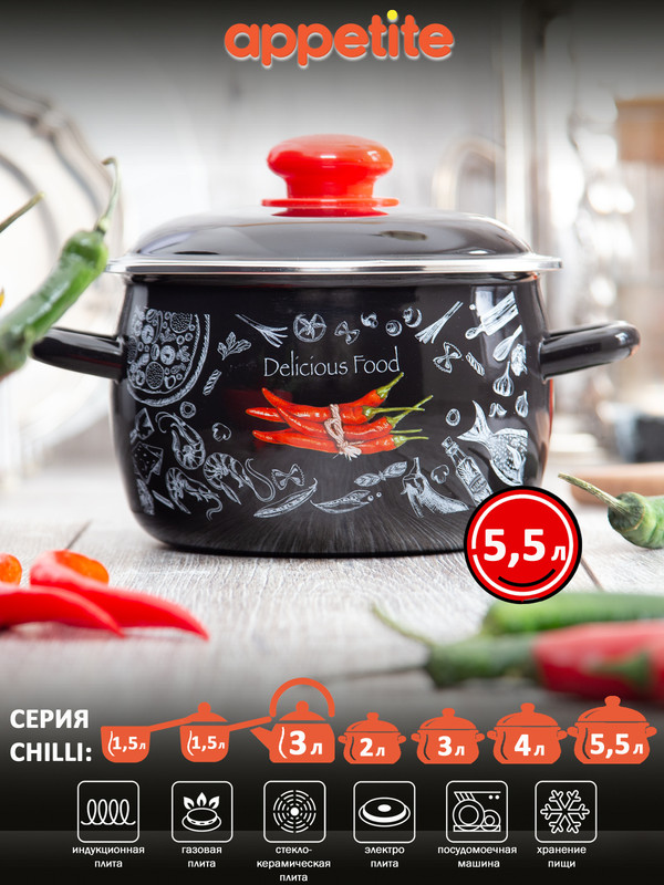 

Кастрюля Appetite Chilli 5,5 л черный