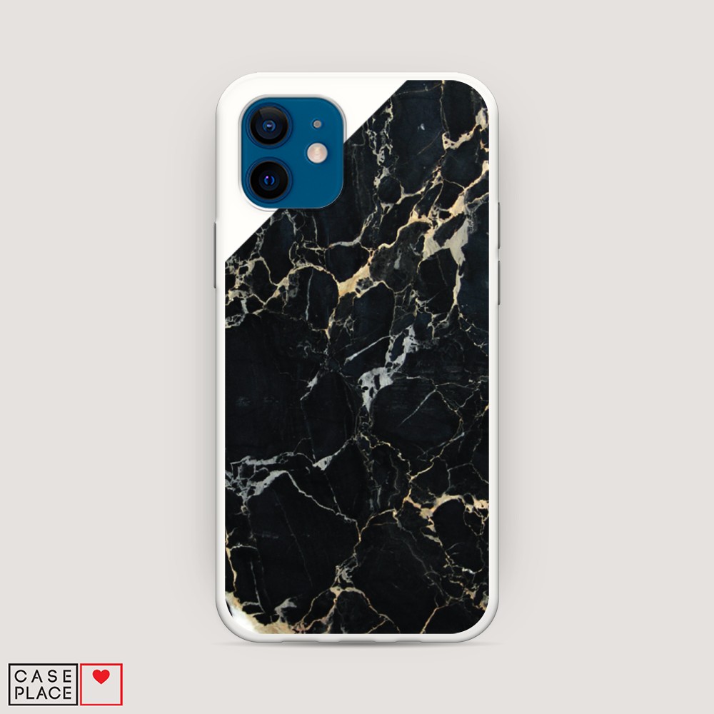 

Матовый силиконовый чехол "Черный мрамор уголок" на Apple iPhone 12, 12557-1