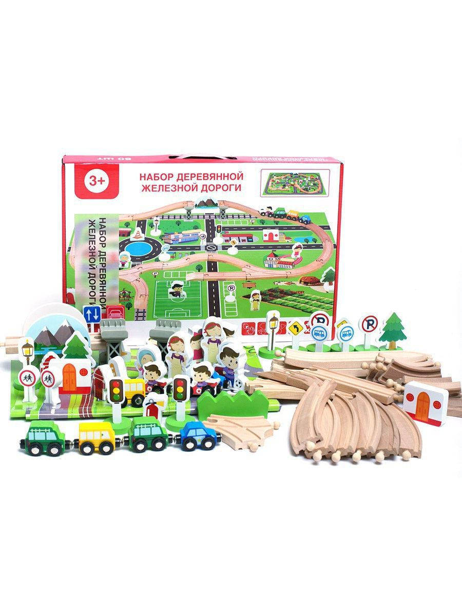 фото Набор деревянной железной дороги база игрушек, 80 деталей, дп-80