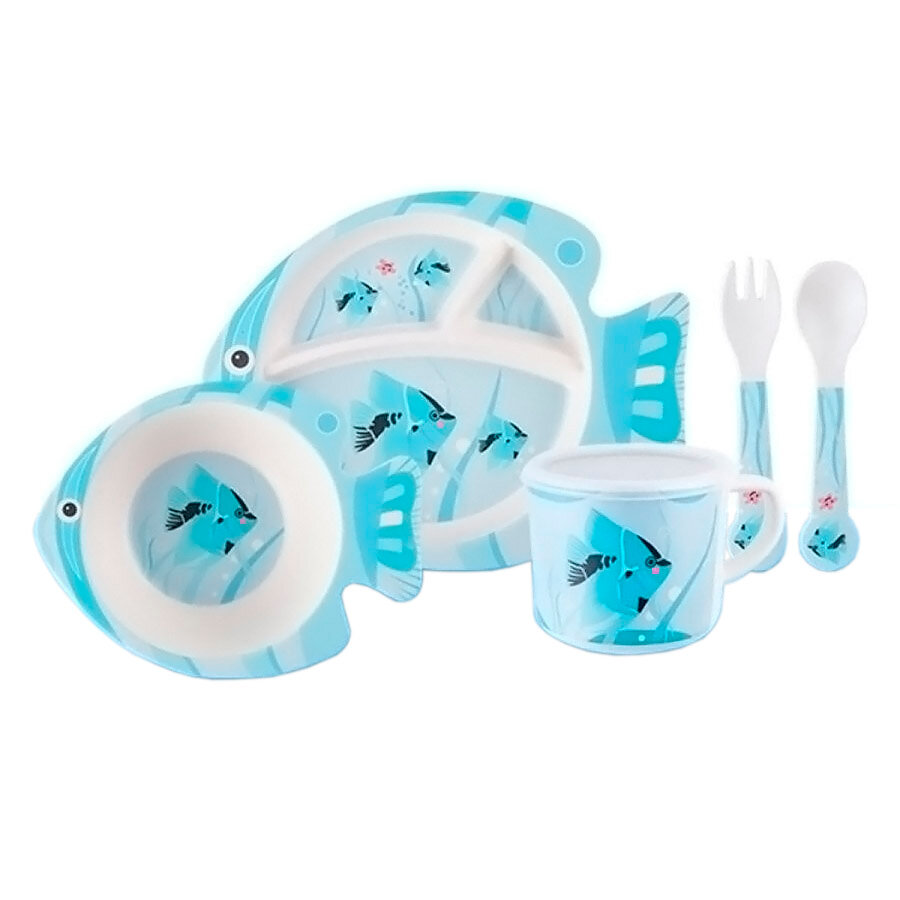 

Набор бамбуковой эко-посуды для детей BURRG Рыбки, голубой, 5 предметов, 9DBPFB, 9DBP