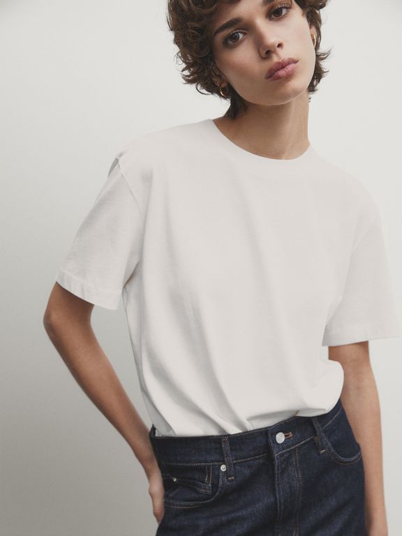

Футболка женская Massimo Dutti 0689190 белая XL, Белый, 0689190
