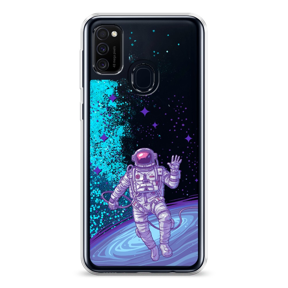 

Жидкий чехол с блестками "Космонавт в открытом космосе" на Samsung Galaxy M21, 29793-1