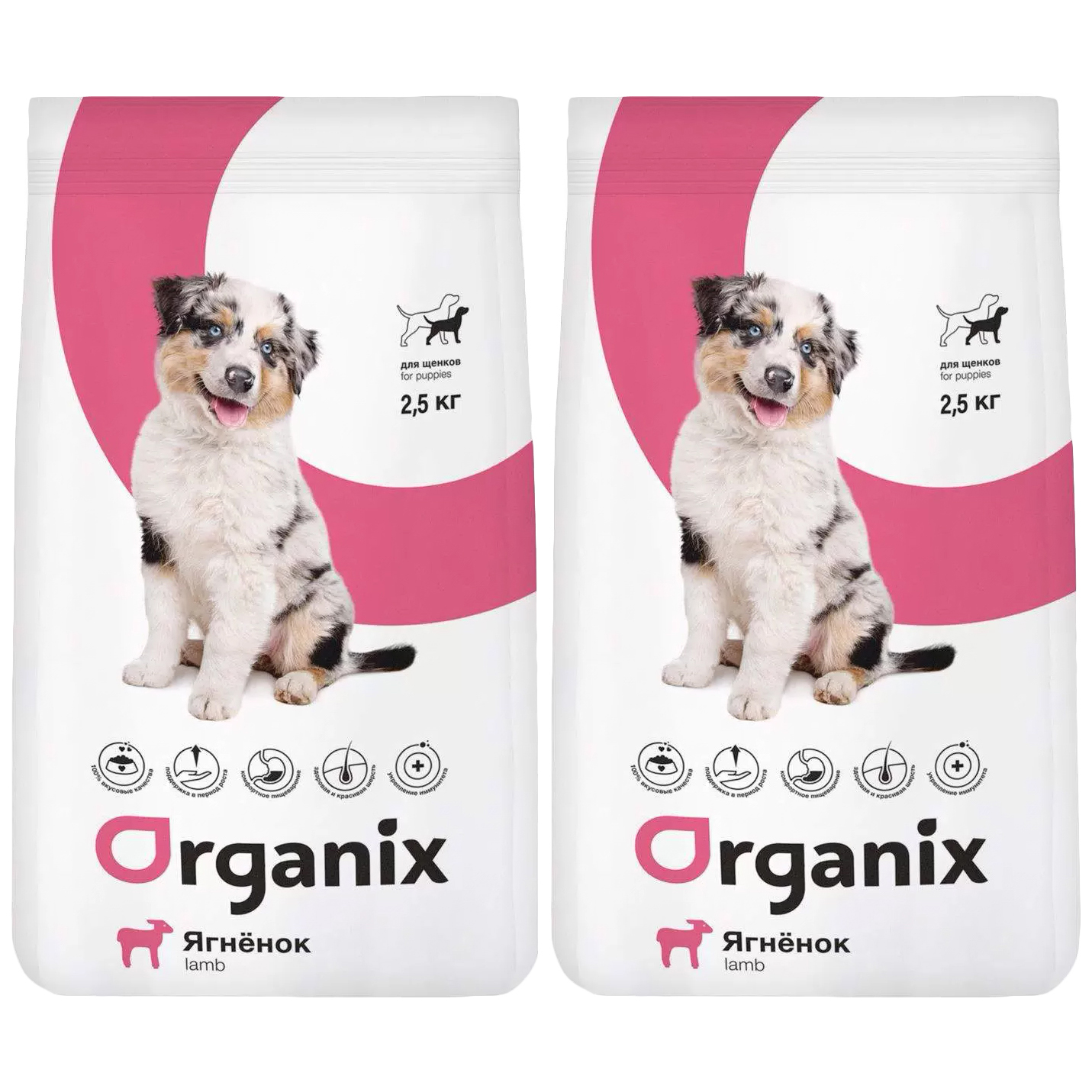 

Сухой корм для щенков Organix, ягненок, 2 шт по 2,5 кг