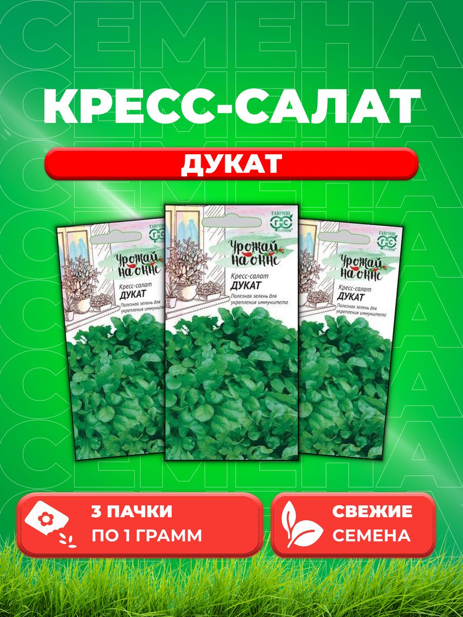 

Семена Кресс-салат Дукат 1,0 г серия Урожай на окне (3уп)