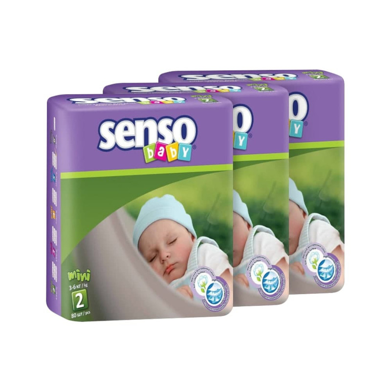 фото Подгузники senso baby 3-6 кг, р. 2, 240 шт. (3 уп. по 80 шт.)