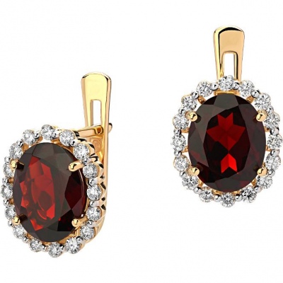 

Серьги из желтого золота с бриллиантом/гранатом Эстет 01С637161-10, 01С637161-10