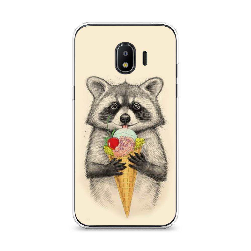 

Чехол Awog на Samsung Galaxy J2 2018 "Енот с мороженым", Бежевый;серый, 25650-10