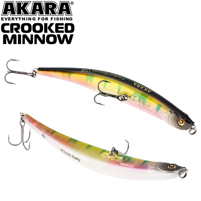 

Воблер Akara Crooked Minnow 110F 10 гр 5/14 oz 4,3 in A210, Разноцветный, Crooked Minnow