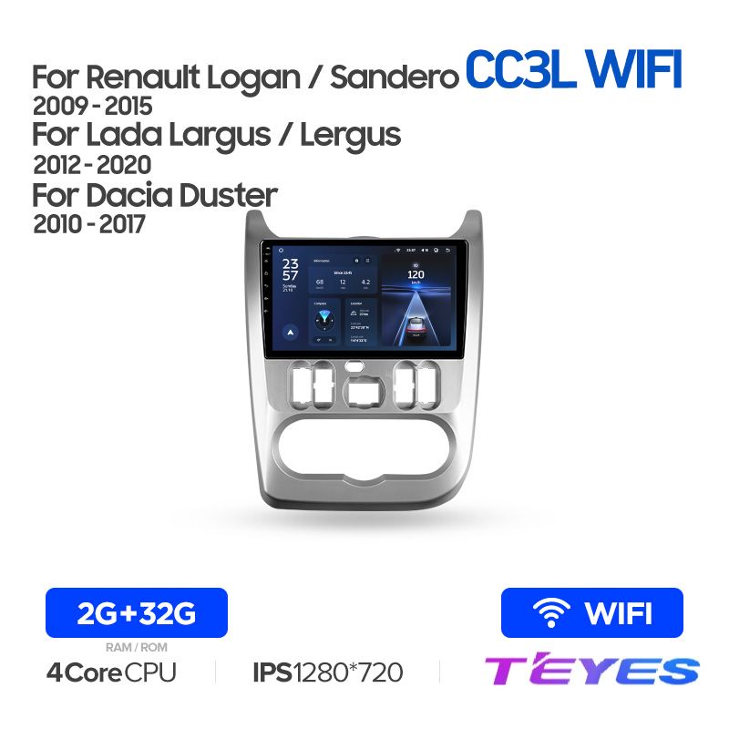 

Магнитола Teyes CC3L Wi-Fi 2/32 9" для Renault Logan 1 Sandero For Dacia Duster 2009-2017, CC3L Wi-Fi 2/32 9"